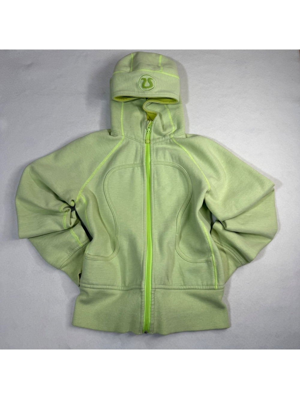 Lululemon Scuba Full Zip Hoodie Lime Green Chenille Logo Women's Small